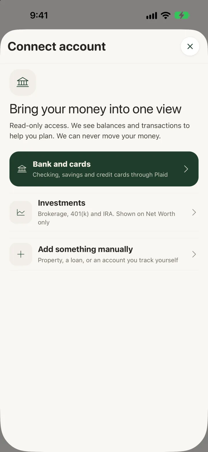 Connect a bank, read-only